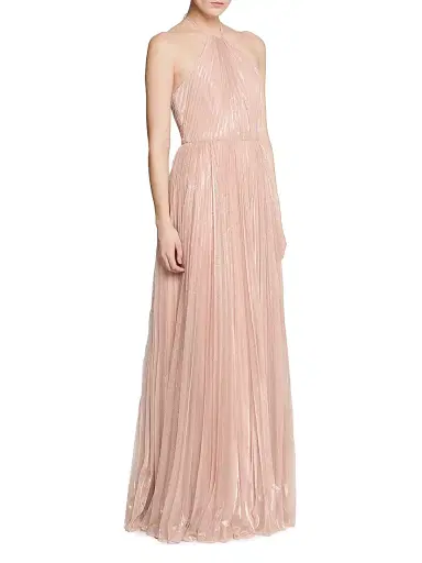 Halston Women's Marisol Plissé Lurex Halterneck Gown | Thumbnail 3