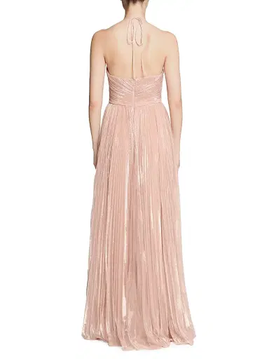 Halston Women's Marisol Plissé Lurex Halterneck Gown | Thumbnail 4