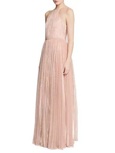 Halston Women's Marisol Plissé Lurex Halterneck Gown | Thumbnail 5