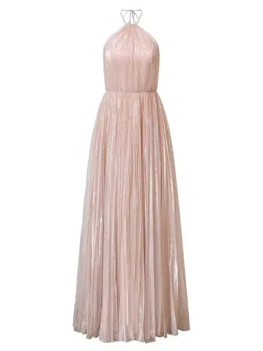 Halston Women's Marisol Plissé Lurex Halterneck Gown | Thumbnail 1