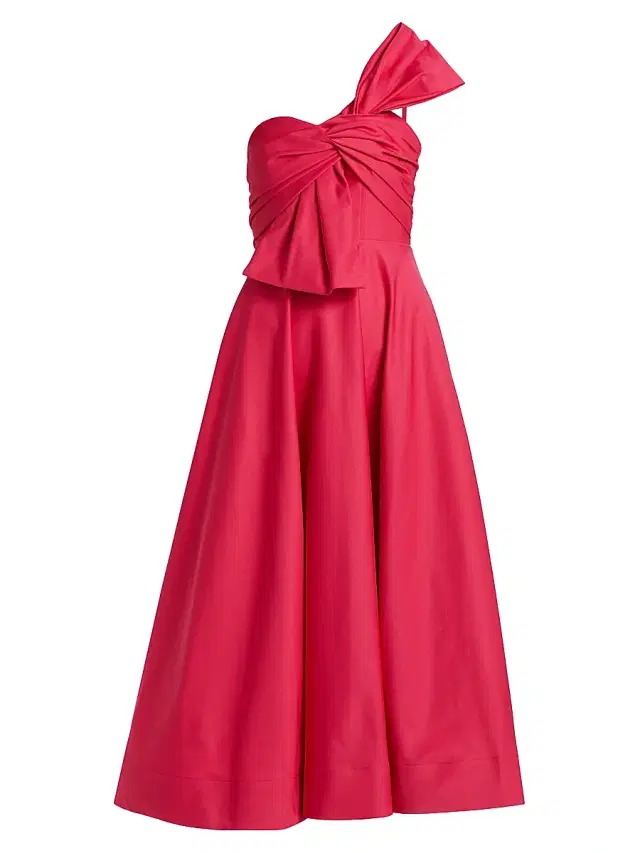 As It May Women's Sylvie Faille Bow Sateen One-Shoulder Midi-Dress - Azalea Pink