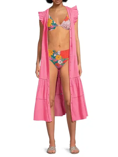 Change of Scenery Women's Emily Cotton Crepe Cover-Up Midi-Dress - Hibiscus - Size XS | Thumbnail 2