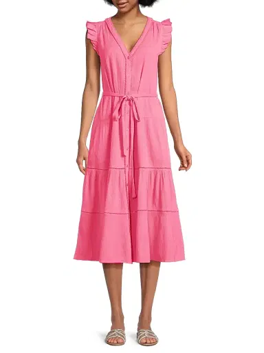 Change of Scenery Women's Emily Cotton Crepe Cover-Up Midi-Dress - Hibiscus - Size XS | Thumbnail 3
