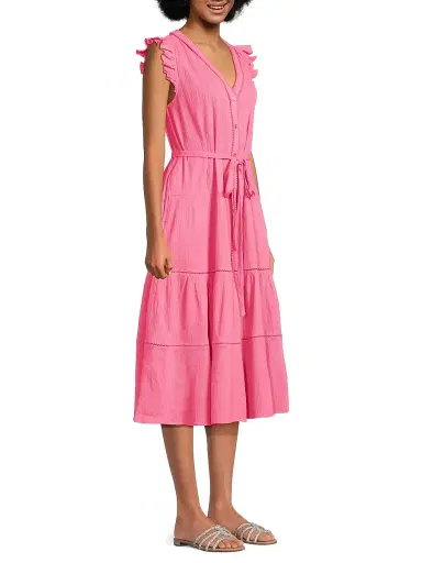 Change of Scenery Women's Emily Cotton Crepe Cover-Up Midi-Dress - Hibiscus - Size XS | Thumbnail 4