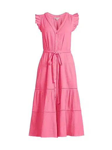 Change of Scenery Women's Emily Cotton Crepe Cover-Up Midi-Dress - Hibiscus - Size XS | Thumbnail 1