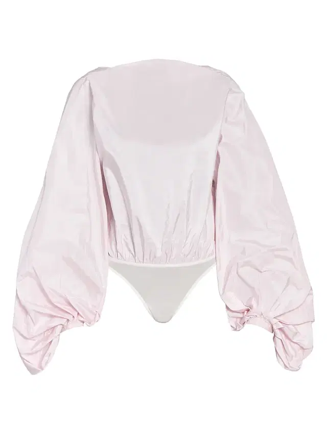 Women's Silk Open-Back Balloon-Sleeve Bodysuit - Rose Pale