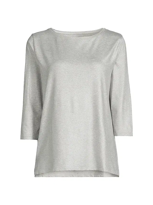 Majestic Filatures Women's Soft Touch Metallic Boatneck T-Shirt - Metal Grey