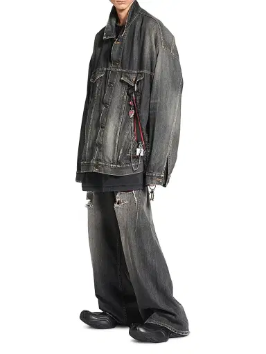 Balenciaga Men's Oversized Charms Denim Jacket - Dark Grey - Size XXL | Thumbnail 3