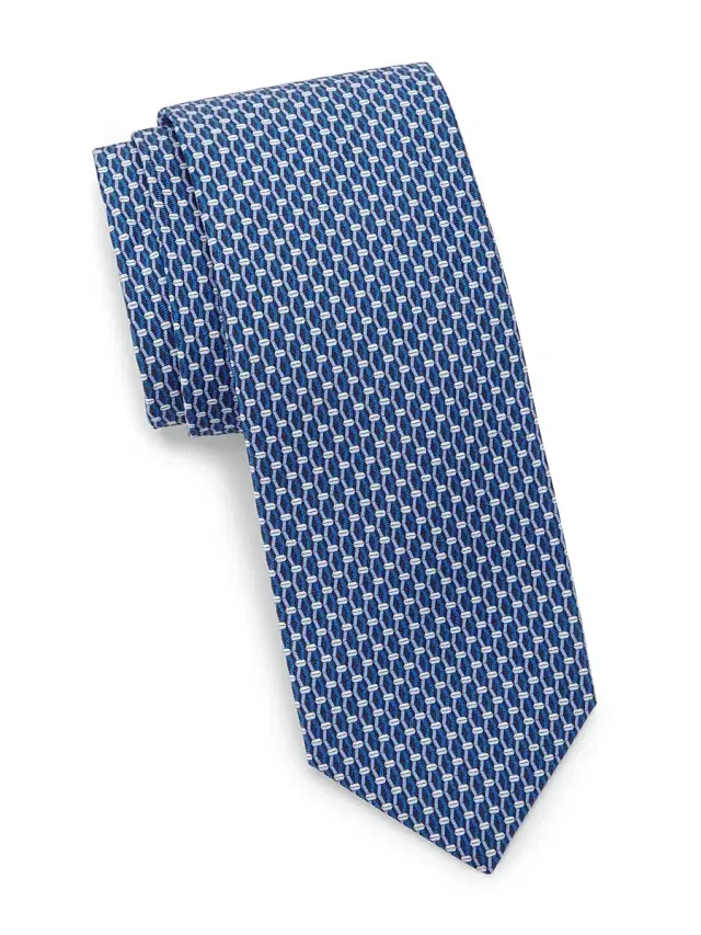 Men's Geometric Silk Tie - Bright Red