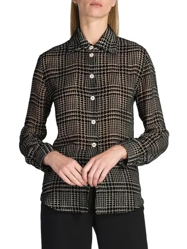 Giorgio Armani Women's Flocked Herringbone Shirt - Black Beauty | Thumbnail 3 Giorgio Armani Women's Flocked Herringbone Shirt - Black Beauty | Thumbnail 3