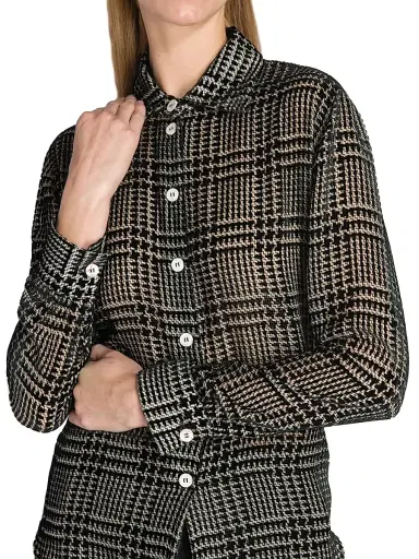 Giorgio Armani Women's Flocked Herringbone Shirt - Black Beauty | Thumbnail 6 Giorgio Armani Women's Flocked Herringbone Shirt - Black Beauty | Thumbnail 6