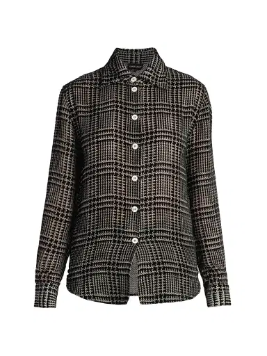 Giorgio Armani Women's Flocked Herringbone Shirt - Black Beauty | Thumbnail 1 Giorgio Armani Women's Flocked Herringbone Shirt - Black Beauty | Thumbnail 1