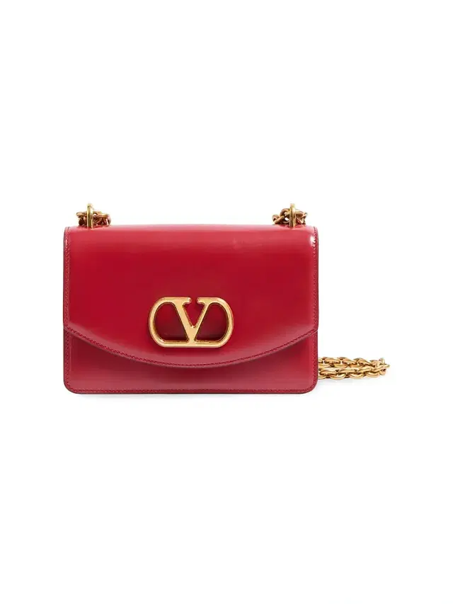Women's  Vain Shoulder Bag in Shiny Calfskin - Rosso Valentino