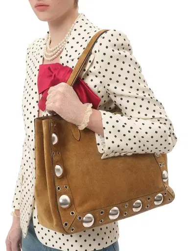 Valentino Garavani Women's Medium Nellcôte Suede Shopping Bag - Havana Beige | Thumbnail 7 Valentino Garavani Women's Medium Nellcôte Suede Shopping Bag - Havana Beige | Thumbnail 7