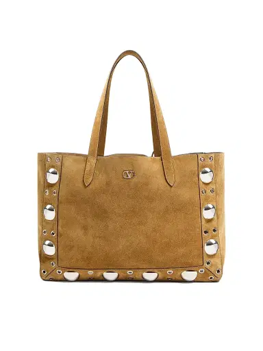 Valentino Garavani Women's Medium Nellcôte Suede Shopping Bag - Havana Beige | Thumbnail 1 Valentino Garavani Women's Medium Nellcôte Suede Shopping Bag - Havana Beige | Thumbnail 1
