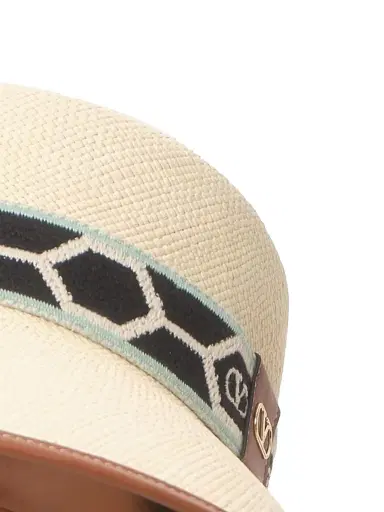 Valentino Garavani Women's Antibes Straw Bucket Hat with Leather Trim and Diamond - Natural Black - Size Medium | Thumbnail 2 Valentino Garavani Women's Antibes Straw Bucket Hat with Leather Trim and Diamond - Natural Black - Size Medium | Thumbnail 2