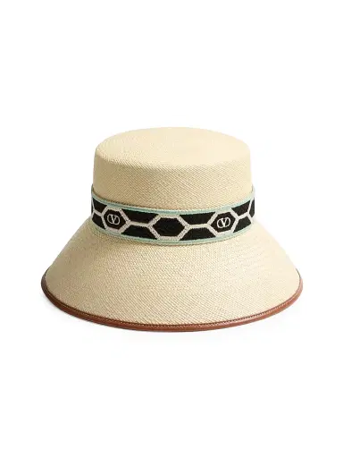 Valentino Garavani Women's Antibes Straw Bucket Hat with Leather Trim and Diamond - Natural Black - Size Medium | Thumbnail 3 Valentino Garavani Women's Antibes Straw Bucket Hat with Leather Trim and Diamond - Natural Black - Size Medium | Thumbnail 3