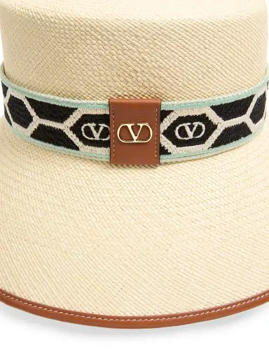 Valentino Garavani Women's Antibes Straw Bucket Hat with Leather Trim and Diamond | Thumbnail 4