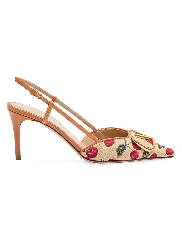 Valentino Garavani Women's VLogo Signature Slingback Pumps 80MM - Natural Red Multicolor