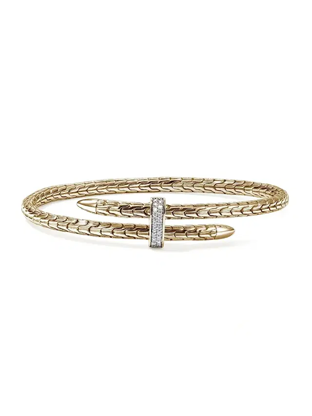 Spear 14K Yellow Gold & 0.16 TCW Diamond Flexible Cuff - Gold