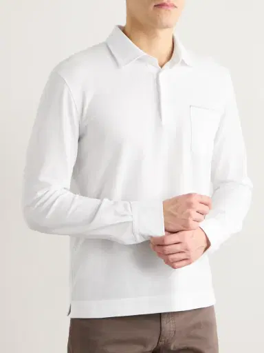 Zegna Logo-Appliquéd Cotton-Piqué Polo Shirt - Men | Thumbnail 3