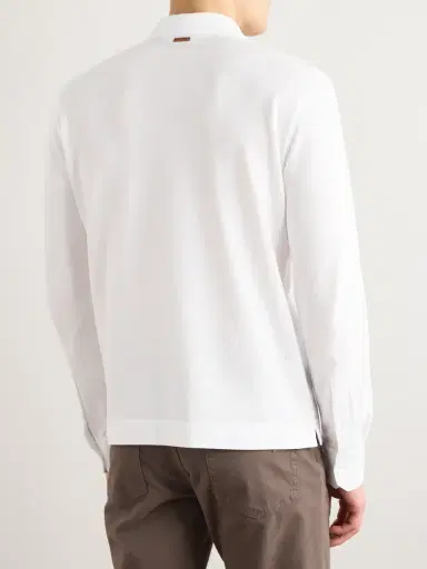 Zegna Logo-Appliquéd Cotton-Piqué Polo Shirt - Men | Thumbnail 4