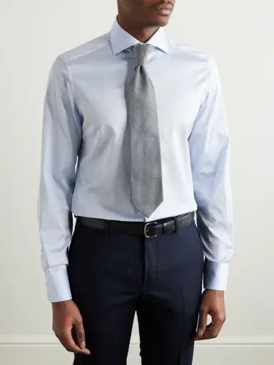 Zegna Slim-Fit Cutaway-Collar Striped Cotton Shirt - Men | Thumbnail 2