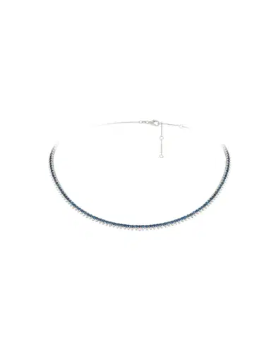 Wish Fine Jewelry 5.15ct Diamond Blue Sapphire 18K Gold Stationed Tennis Necklace | Thumbnail 2