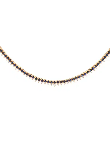 Wish Fine Jewelry 5.15ct Diamond Blue Sapphire 18K Gold Stationed Tennis Necklace | Thumbnail 1