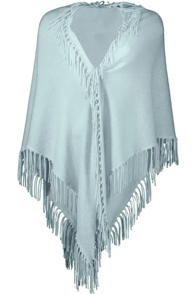 MINNIE ROSE Fringe Shawl - Cameo Blue