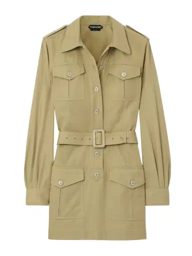 Tom Ford Belted Cotton And Silk-blend Twill Mini Dress | Thumbnail 1 Tom Ford Belted Cotton And Silk-blend Twill Mini Dress | Thumbnail 1
