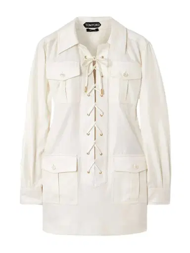 Tom Ford Lace-up Cotton And Silk-blend Twill Mini Dress | Thumbnail 1 Tom Ford Lace-up Cotton And Silk-blend Twill Mini Dress | Thumbnail 1