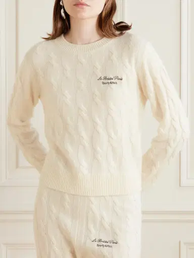 Sporty & Rich + Le Bristol Paris Faubourg Cable-knit Cashmere And Wool-blend Sweater | Thumbnail 3
