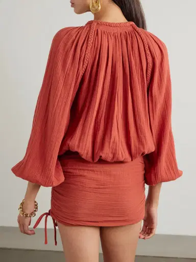 Isabel Marant Jaoni Braided Gathered Cotton Mini Dress | Thumbnail 3