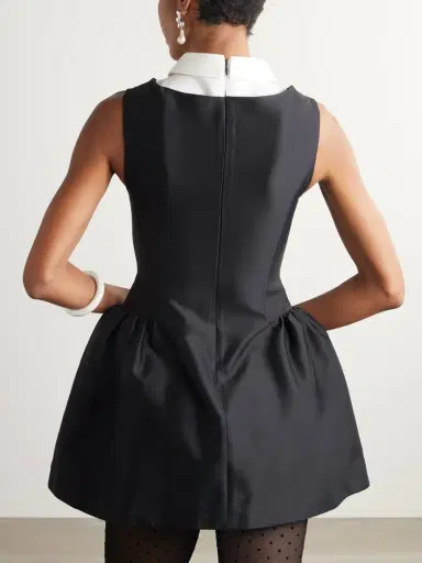 SHUSHU/TONG Gathered Wool And Linen-blend Trimmed Wool And Silk-blend Twill Mini Dress | Thumbnail 3