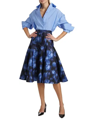 Michael Kors Collection Women's Silk-Cotton Button-Front Shirt - Ice | Thumbnail 2
