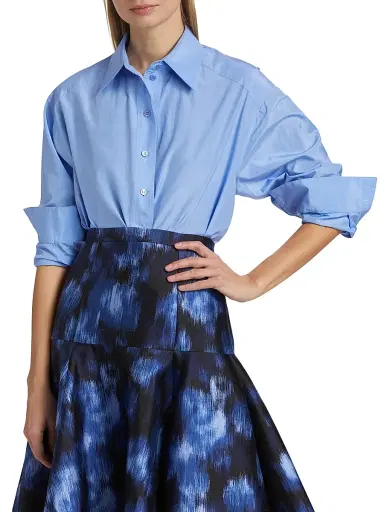 Michael Kors Collection Women's Silk-Cotton Button-Front Shirt - Ice | Thumbnail 3