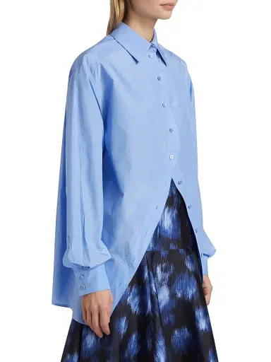 Michael Kors Collection Women's Silk-Cotton Button-Front Shirt - Ice | Thumbnail 4