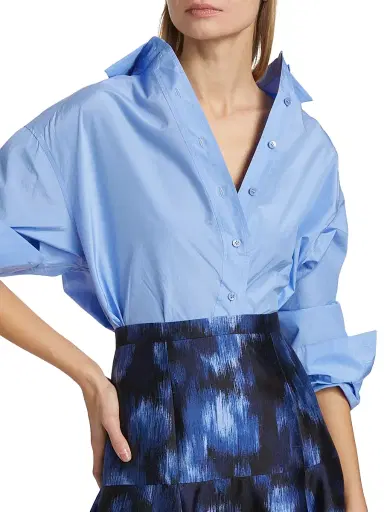 Michael Kors Collection Women's Silk-Cotton Button-Front Shirt - Ice | Thumbnail 6