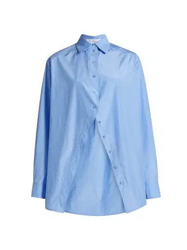 Michael Kors Collection Women's Silk-Cotton Button-Front Shirt - Ice | Thumbnail 1