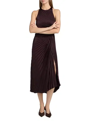 A.L.C. Women's Reagan Pleated Midi-Dress - Deep Plum | Thumbnail 3