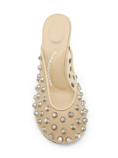 Alexander Wang Women's Rhodes 105MM Studded Mesh & Leather Mules - Nude | Thumbnail 3