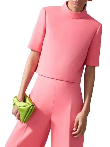 Carolina Herrera Women's Stretch-Wool Mock Turtleneck Top - Sunset | Thumbnail 4