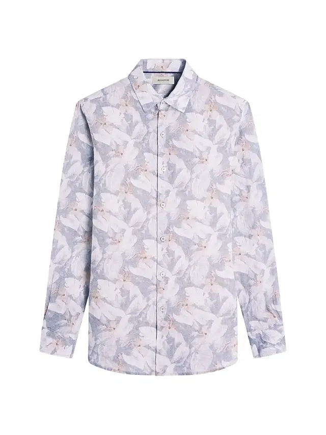 Bugatchi Men's Julian Linen Shaped Button-Front Shirt - Shark