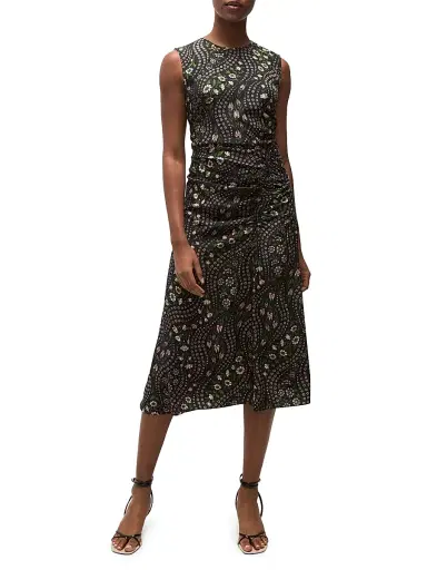 Veronica Beard Women's Viviana Gathered Floral Stretch-Silk Midi-Dress - Black Multi | Thumbnail 2