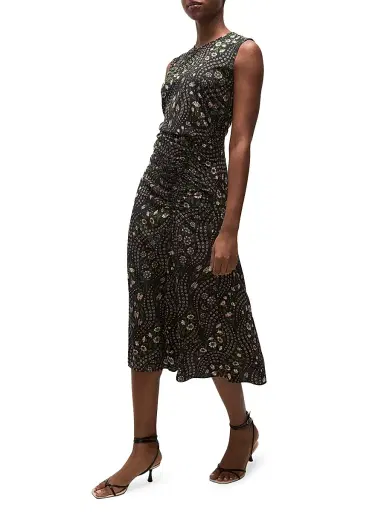 Veronica Beard Women's Viviana Gathered Floral Stretch-Silk Midi-Dress - Black Multi | Thumbnail 3