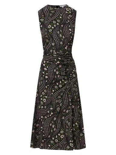 Veronica Beard Women's Viviana Gathered Floral Stretch-Silk Midi-Dress - Black Multi | Thumbnail 1
