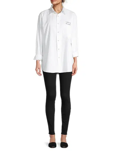 juju + stitch Oversized Mother Of The Bride Embroidered Button-Up Shirt - White | Thumbnail 2