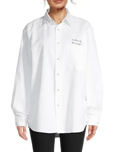 juju + stitch Oversized Mother Of The Bride Embroidered Button-Up Shirt - White | Thumbnail 3