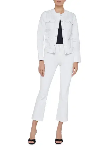 L'AGENCE Women's Yari Denim Collarless Jacket - White | Thumbnail 2